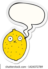 limón amargo de caricatura con pegatina de burbuja de habla