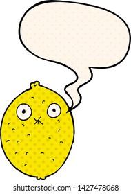 cartoon bitter lemon with speech bubble in comic book style