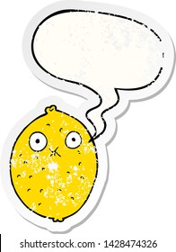 cartoon bitter lemon with speech bubble distressed distressed old sticker
