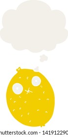 cartoon bitter lemon with thought bubble in retro style