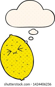 cartoon bitter lemon with thought bubble in comic book style