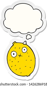 cartoon bitter lemon with thought bubble as a printed sticker
