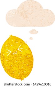 cartoon bitter lemon with thought bubble in grunge distressed retro textured style