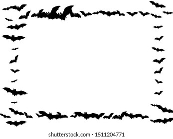 Cartoon black bats group isolated on white vector Halloween background. Rearmouse night creatures illustration. Silhouettes of flying bats vampire Halloween symbols on white.