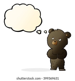 caricatura de oso negro con burbuja de pensamiento
