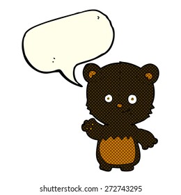 cartoon black bear cub waving with speech bubble