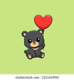 Cartoon Black Bear Holding Love Balloon