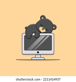 Cartoon black bear sleeping monitored