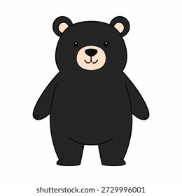 Un oso negro de dibujos animados con una cara sonriente se encuentra en sus patas traseras, aislado sobre un fondo blanco.   