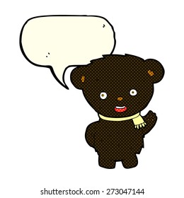 cartoon black bear waving with speech bubble