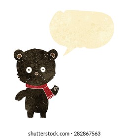 cartoon black bear waving with speech bubble