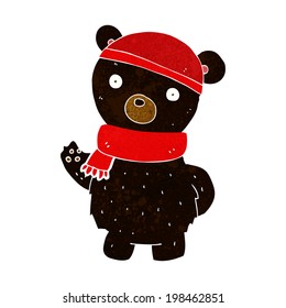 caricatura oso negro con sombrero y bufanda de invierno