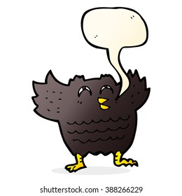 pájaro negro de dibujos animados con burbuja de habla