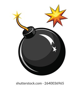 Cartoon Black Bomb Vector Icon with Explosion
