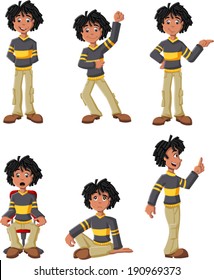 Cartoon black boy on different poses