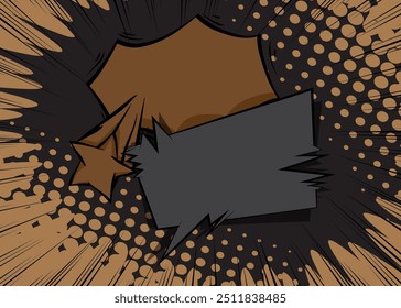 Cartoon black and brown background, comic book backdrop. Retro vector comics pop art design.