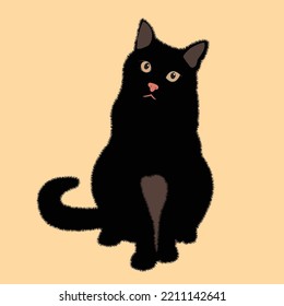 Caricatura de gato negro. Comportamiento del gato, lenguaje corporal y expresiones faciales en un estilo simple y lindo. Ilustración vectorial aislada.