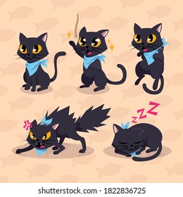 Cartoon black cat with blue bandana