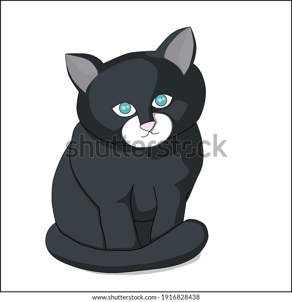 Cartoon Black Cat Blue Eyes Isolated Stock Vector Royalty Free 1916828438 Shutterstock 7304