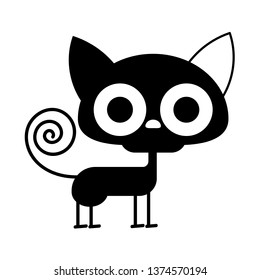 Cartoon Black Cat . Drawing Cute Cat Illustration. Funny Halloween 
