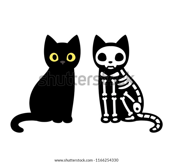 Welp Cartoon zwarte kat tekening met skelet, stockvector (rechtenvrij MM-12