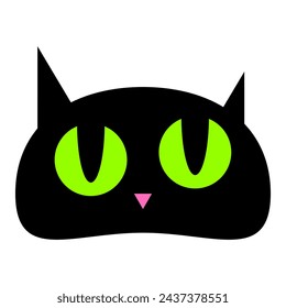 Cartoon black cat with green eyes. Emotions of cat face. Vector illustration isolated on white background.