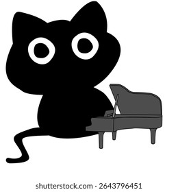 Desenho animado gato preto Ilustração tocando de um Grande Piano