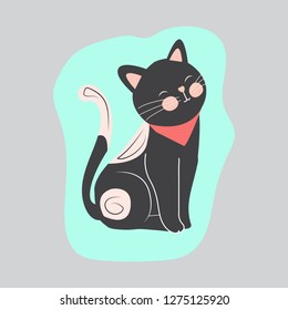 Cartoon black cat isolated on white background , Vector illustration