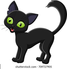 Cartoon black cat isolated on white background