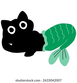 Cartoon Black Cat Mermaid Vector Icon Illustration Animal