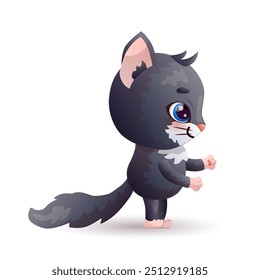 Cartoon black cat on white background. Vector illustration.