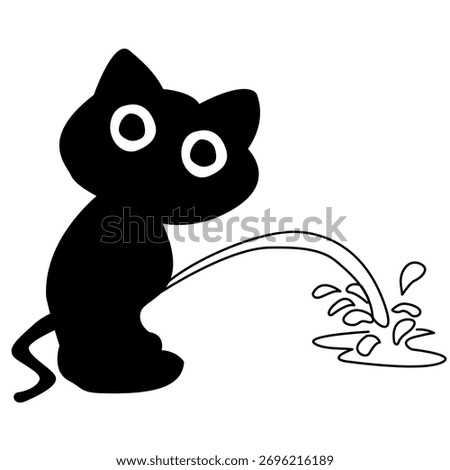 Cartoon Black cat  peeing. Bad behavior. illustration.