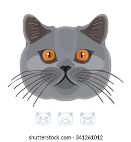 Cartoon black cat portrait. Vector Illustration.