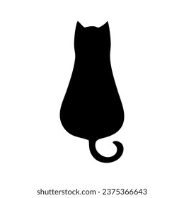 Cartoon Black Cat Silhouette in Vector.
