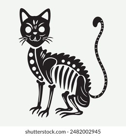 Cartoon black cat skeleton, Halloween clip art design