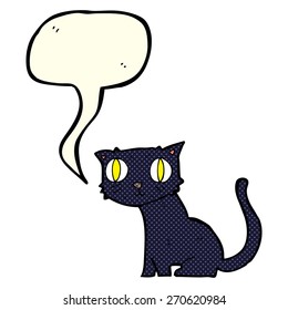 caricatura de gato negro con burbuja de habla
