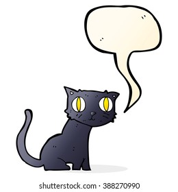 cartoon black cat with speech bubble