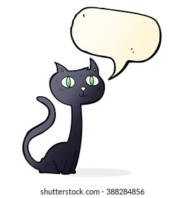 cartoon black cat with speech bubble