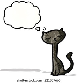 desenho animado gato preto com bolha de pensamento