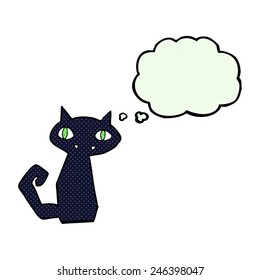caricatura de gato negro con burbuja de pensamiento