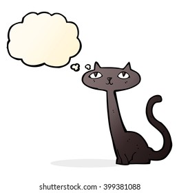 cartoon black cat with thought bubble