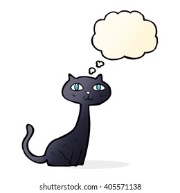cartoon black cat with thought bubble