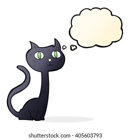 caricatura de gato negro con burbuja de pensamiento