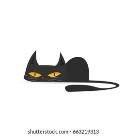 Cartoon black cat. Vector illustration isolated on white background