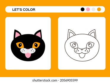 Cartoon Black Cat. Wicth Cat Color Book. Coloring education for kids. Happy Halloween game.