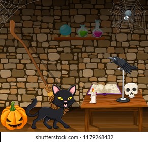 Cartoon Black Cat In The Witch House