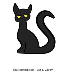 Cartoon Black Cat With Yellow Eyes