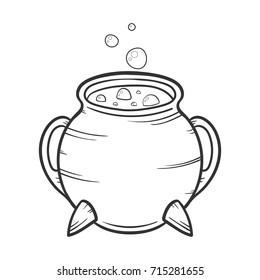 cartoon Black cauldron with gurgling potion , halloween concept, vector illustration