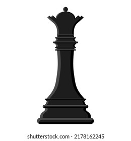 Cartoon black chess queen isolated on white background. Chess icons. Vector illustration for design.