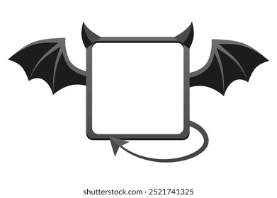 Cartoon black devil frame. Square cute demon frame or avatar for your designs. Evil symbol for Creative Halloween greeting card or banner